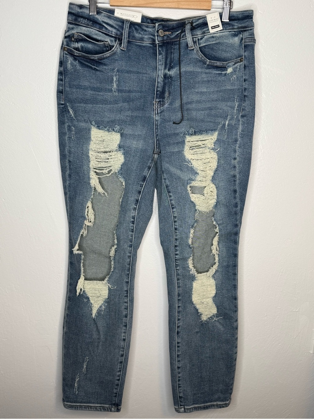 Judy Blue High Waist Distressed Straight Fit Jeans Plus Size 14W Medium Wash